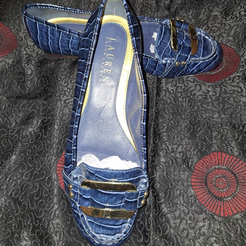 Ralph Lauren Navy Ashtray Embossed Leather Loafer